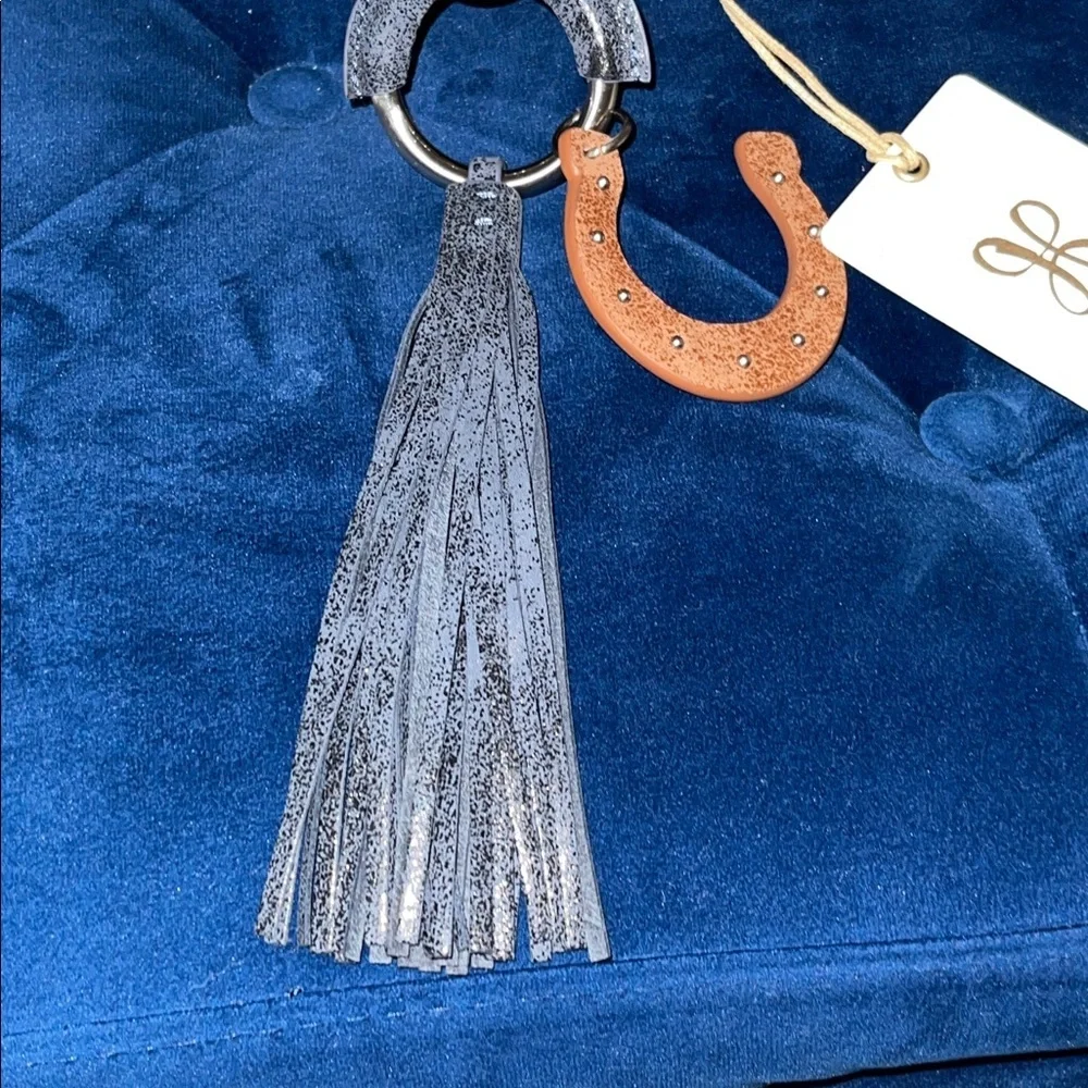 New HOBO LUCKY TASSEL FOB indigo sky Blue & Brown Horseshoe Keychain (Leather)!
